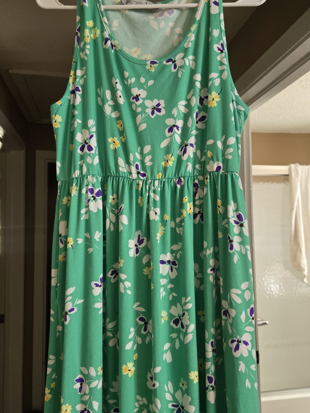 Michelle Mae Green Floral Tank Dress with Purple & Yellow Accents